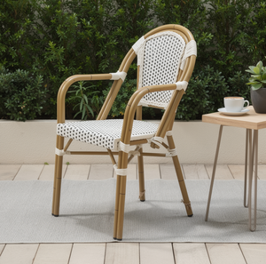 Chaise de bistrot de style français, structure en aluminium, tressage en <span class=keywords><strong>corde</strong></span> noir et <span class=keywords><strong>blanc</strong></span>, <span class=keywords><strong>fauteuil</strong></span> de patio extérieur/chaise sans accoudoirs - Product Image 5