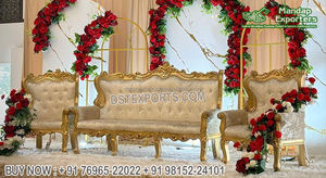 Juego de Sofás de Novios Estilo Maharajá para Escenario, Juego de Sofás de Boda Tallados a Mano, Juego de Sofás Grandes Blancos y Dorados para Escenario, Reino Unido - Product Image 6