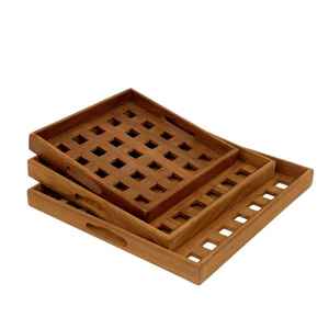 Vajilla de diseño hecho a mano, bandeja de servicio de catering, bandeja de madera de forma cuadrada, bandejas de madera portátiles para servir - Product Image 1