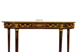 Mesa Consola Semicircular de Lujo Hecha a Mano con Adornos Clásicos Dorados y Patas Delgadas Cónicas - Product Image 3