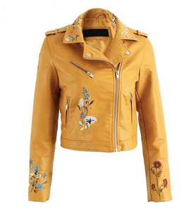 Nueva chaqueta de cuero bordada para mujer, venta al por mayor, ropa de invierno negra para mujer, chaqueta de cuero para mujer - Product Image 5