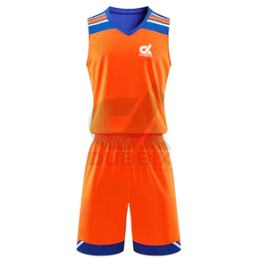 Ensemble de maillot de basket DUBBIX orange et bleu, col en V, sans manches, imprimé par sublimation, anti-humidité, unisexe, adulte, coupe classique - Product Image 1