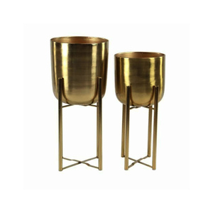 Pots de vente chaude avec support élégant jardinière en métal de qualité couleur or pots de plantation modernes pour la décoration intérieure et extérieure - Product Image 1
