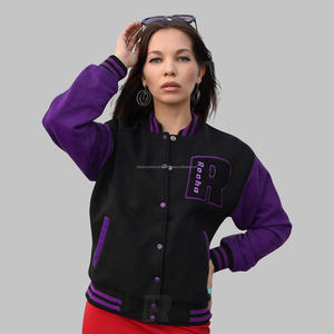 Custom Authentic <b>Varsity</b> <b>Jacket</b> for <b>Women</b> OEM Factory Direct Cotton Fleece Letterman <b>Jacket</b> with Embroidery Patches Wholesale - Product Image 3