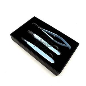 Ensemble de pinces à épiler pour sourcils bleu clair personnalisées, ciseaux à pointe noire, 90 degrés, volume, acier inoxydable, pochette en PVC, service OEM - Product Image 3