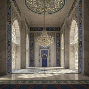 Interior de Mezquita en Mármol Blanco, Arte Islámico Tallado a Mano, Diseño Moderno, Resistente a la Intemperie, Montaje en Techo Completo - Product Image 2