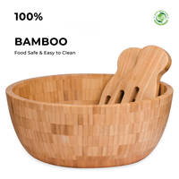Ensemble de 3 bols à salade en bambou et ustensiles à salade Vaisselle naturelle Décoration écologique Vente en gros Produits vietnamiens