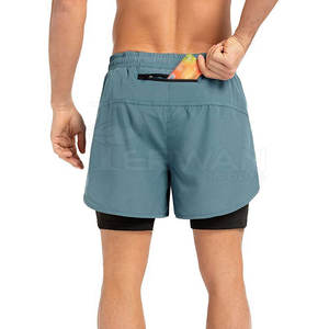 Hot Sale Men's Double-<b>Layer</b> Cotton Shorts Custom Colors Durable Breathable Quick Dry Solid Pattern <b>Mid</b> Elastic Waist High Street - Product Image 4