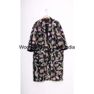 Veste matelassée d'hiver pour femme avec fermeture à ceinture, col en V, longueur longue, respirante, en coton biologique pur, réversible et écologique - Product Image 4