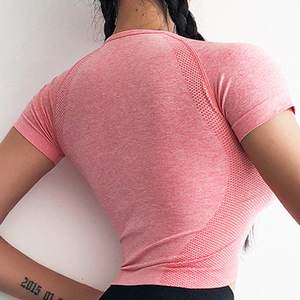 High Demand Women's Breathable Short Sleeve Soft Seamless Crop Tank Top <b>Yoga</b> <b>T</b>-<b>Shirt</b> with Front Logo - Product Image 4
