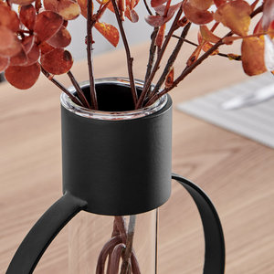 Florero negro recubierto de metal negro con vidrio para mesa Centro de mesa de alta calidad Decoración de mesa duradera al por mayor India - Product Image 3