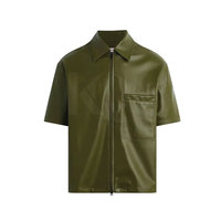 Camisa de Moda Premium Personalizable para Hombre, de Punto Sólido con Detalles en Cuero, Manga Corta, Cierre Frontal con Cremallera, Ligera y de Secado Rápido, para Estilo Urbano