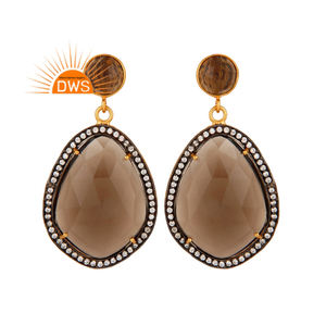 ต่างหูควอตซ์ธรรมชาติชุบทอง18K แบบแฮนด์เมดต่างหูอัญมณีอัญมณีอัญมณีอัญมณีอัญมณีอัญมณี - Product Image 1