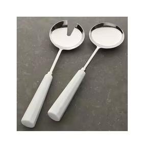 Ensemble de service à salade en acier inoxydable avec poignée en résine blanche pour restaurant et hôtel - Product Image 1
