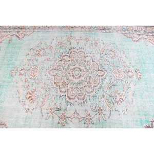 Alfombra Turca Tradicional Ecológica de 5.1x8.5 pies, Alfombra Grande de Lana con Diseño de Parches en Azul y Blanco con Base de Látex - Product Image 5