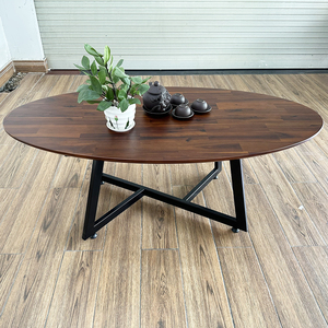 Modern Farmhouse Living Room <b>Sofa</b> <b>Table</b> with Acacia Wood Top and Iron Legs - Product Image 4