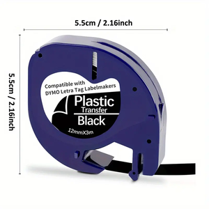 Casete de cinta de etiquetas de plástico térmico adhesivo blanco sobre negro Compatible con <span class=keywords><strong>DYMO</strong></span> LetraTag LT100H 12MM * 4M 91332 91203 91333 91331 - Product Image 2