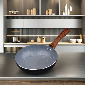 Chef Granito Series 26cm Moderne Antiadhésif Gril À Gaz Poêle En Métal 3 Couches Revêtement En Marbre GRIS Texture En Bois Poignée Écologique - Product Image 2