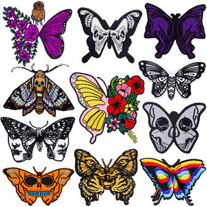 Vintage Embroidery Patches Butterfly Moth Skull Motif Heart Design Mens Womens Chenille <b>Fabric</b> Eco-Friendly Sew-On <b>Applique</b> Hats - Product Image 1
