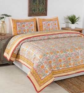 <b>Indian</b> Jaipuri Block Print <b>Quilt</b> Printed Reversible Razai Cotton Handmade Floral <b>Quilt</b>, Jaipuri Razai, Bedspread Comforter - Product Image 2