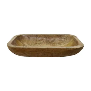 Fornecedor indiano de boa qualidade madeira natural acabamento cor retangular forma sólida mango massa tigela para cera de vela