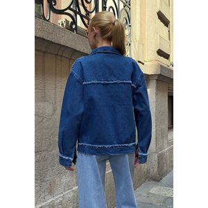 Escite da donna giacca in Denim con nappa a doppia tasca con Design unico - Product Image 1
