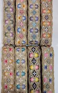 2025 Customized Gold Lace Trim 3D Flower Embroidery with Beads and Sequins 100% Cotton for Wedding Dresses and Home Decor - Product Image 2