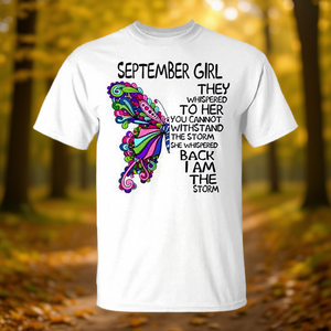 Camiseta con diseño de mariposa de September Girl, diseño I Am The Storm, unisex, para adultos, cuello redondo, manga corta, impresión digital - Product Image 3
