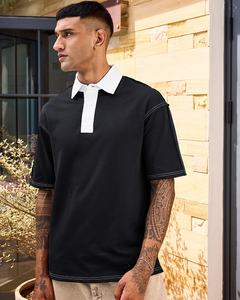 Camisetas Polo Personalizadas con Bordado de Logotipo para Hombre, Camisetas Polo de Manga Corta de Algodón Grueso con Bordes Crudos y Costuras en Contraste - Product Image 3