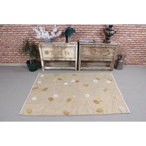 พรมตุรกีวินเทจ ขนาด 3.8x5.2 ฟุต พรมคิลิม พรมลายปะติดสีเบจ - Product Image 2