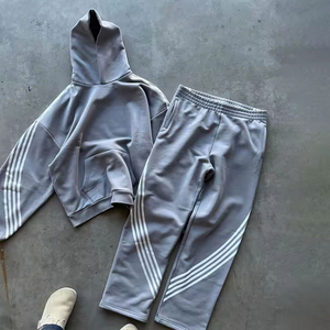 Survêtement Baggy Surdimensionné en Coton Lourd, Survêtements Évasés à Rayures pour Homme, Ensemble Pantalon de Survêtement et Sweat à Capuche pour Homme, Entièrement Personnalisés - Product Image 5