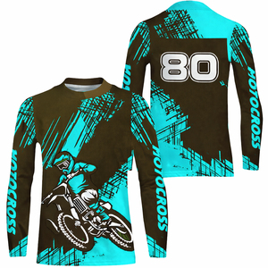 Jersey de Motocross Personalizado de Manga Larga para Carreras de Dirt Bike con Número, Transpirable, para MX y Todoterreno - Product Image 1
