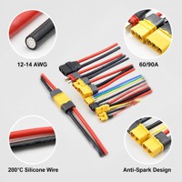 Câble de connecteur XT60 XT90 MR30-F résistant à la chaleur 12AWG 14AWG avec 200 connecteurs ° Fil en silicone pour batterie Lipo de drone, haute puissance