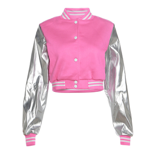 Chaqueta Varsity de Poliéster para Mujer, Talla XL, Primavera/Otoño, Resistente al Viento, con Bolsillos Bordados, Diseño de Parches con Estampado Negro, Estilo Béisbol - Product Image 4