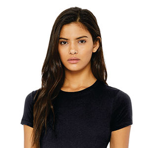 สายสะพายไหล่ยาวความยาวลำตัว100% Airlume หวีและแหวนปั่นฝ้าย32 Single 4.2 Oz สีดำ Heather ผู้หญิง Slim Fit T-Shi - Product Image 4