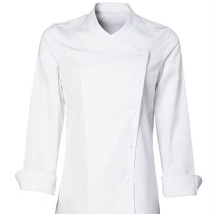 เสื้อโค้ทสำหรับเชฟมืออาชีพสำหรับผู้หญิงเสื้อแขนยาวผ้าฝ้ายโพลีออกแบบโลโก้ชุดทำอาหารบริการจัดเลี้ยงในร้านอาหาร - Product Image 1