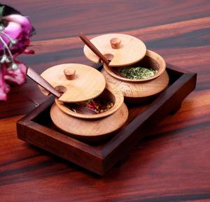 Dip Bowl and Tray Set for Spices Seasonings & Condiments Wooden Dipping Bowls Wood Sauce Dish - Product Image 6