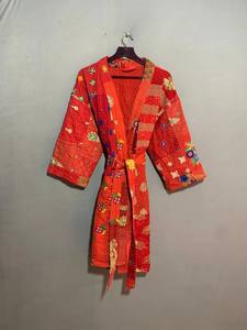 Robes Kimono Kantha brodées en coton pour femmes, robes de chambre patchwork de grande taille pour l'été et l'automne, vêtements de plage - Product Image 2