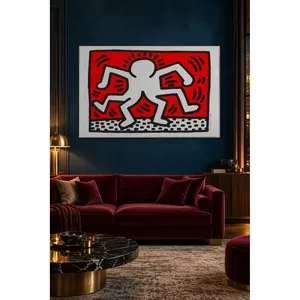 Fida Keith Haring, figurine dansante sur fond rouge, impression sur toile - Product Image 5