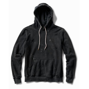 Cordon de serrage 100% coton hiver col à capuche dernier style hommes vêtements décontractés à capuche couleur unie pull avec détresse - Product Image 3