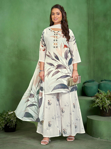 Style traditionnel lourd brodé pur Georgette femmes 3 pièces Kurti matériel adultes décontracté vêtements de fête fêtes Diwali - Product Image 2
