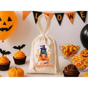Halloween Trick Treat <b>Bag</b> Canvas Drawstring Kids Party Favor Gift Craft <b>Packaging</b> <b>Bags</b> - Product Image 3