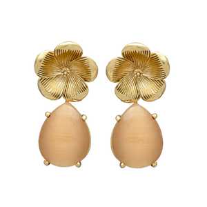 Pendientes de latón chapado en oro con flor de piedra preciosa Peach Monalisa, recién llegados, para mujer y niña, pendientes de moda para todos. - Product Image 1