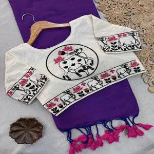 Sari de Algodón Khadi Premium VASTRA COTTAGE con Blusa Bordada a Mano, Elegante Ropa Tradicional Étnica India para Mujer - Product Image 5