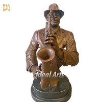 Idéal Arts Antique Oeuvre Petit Laiton Bronze Jazz Musicien Statue Saxophone Joueur Sculpture pour Hôtel Bar Jardin Décor