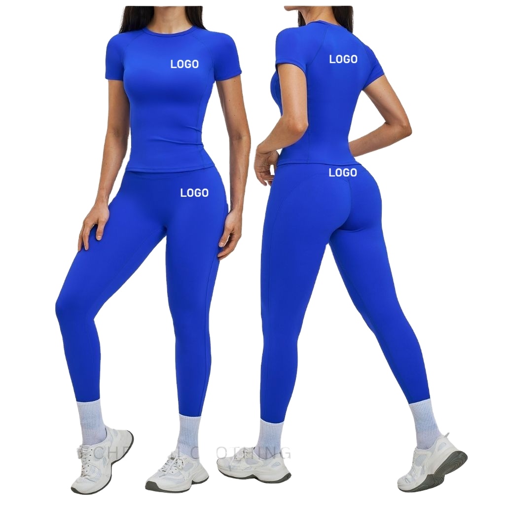 Women Round Neck Tight Fit Yoga Set Women Brushed Fabric Round Neck Slim Fit Pilates Comfortable Workout Casual Sports Set