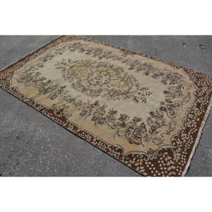 Alfombra turca vintage clásica marrón beige 5,8x9,2 pies de lana de retazos de área grande con respaldo de látex para pasillo o dormitorio - Product Image 2