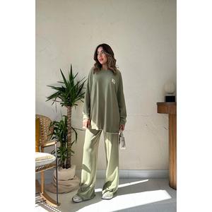 Ensemble pull et pantalon en velours côtelé respirant classique menthe, vente en gros - Product Image 6