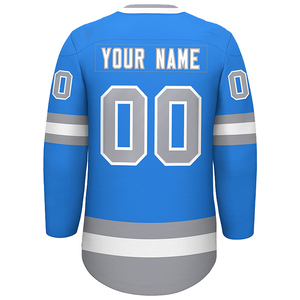 Maillot de hockey sur glace personnalisé bleu avec des rayures blanches orange manches longues col en dentelle tissu respirant vêtements de sport d'équipe personnalisés - Product Image 3