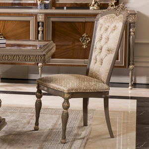 Elegant Neoclassical Upholstered <b>Dining</b> <b>Chair</b> Premium Gold Leaf Ornamented Backrest <b>Chair</b> - Product Image 5